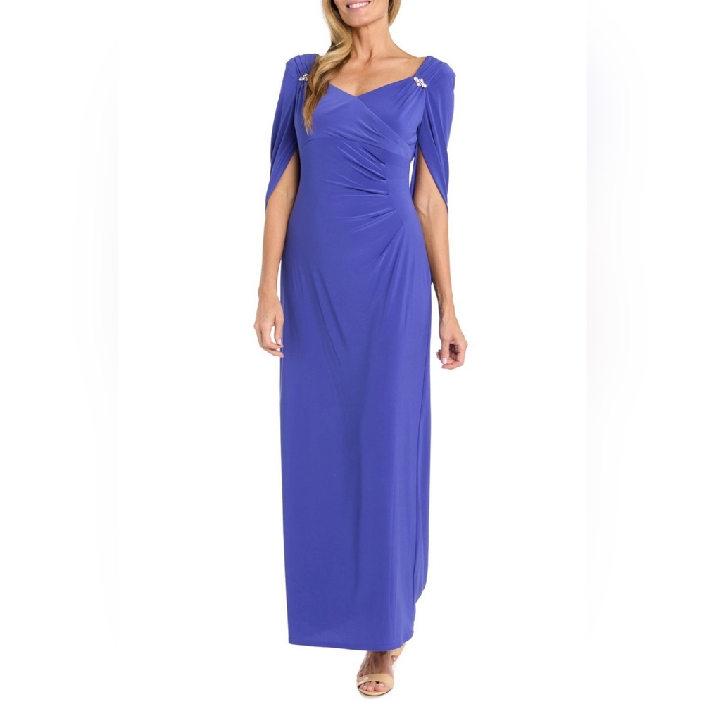 RM Richards Draped Shawl Sleeve Long Evening Dress  5899